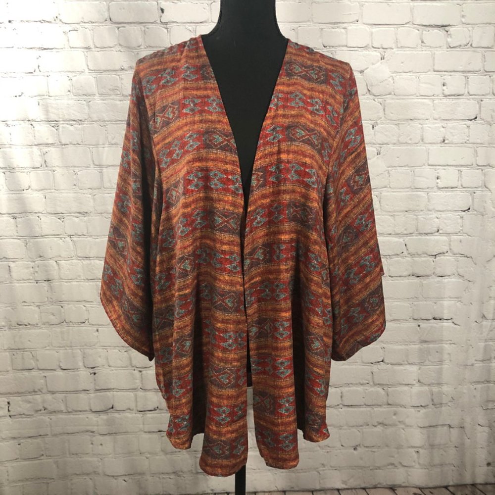 Tribal Print Open Front Kimono